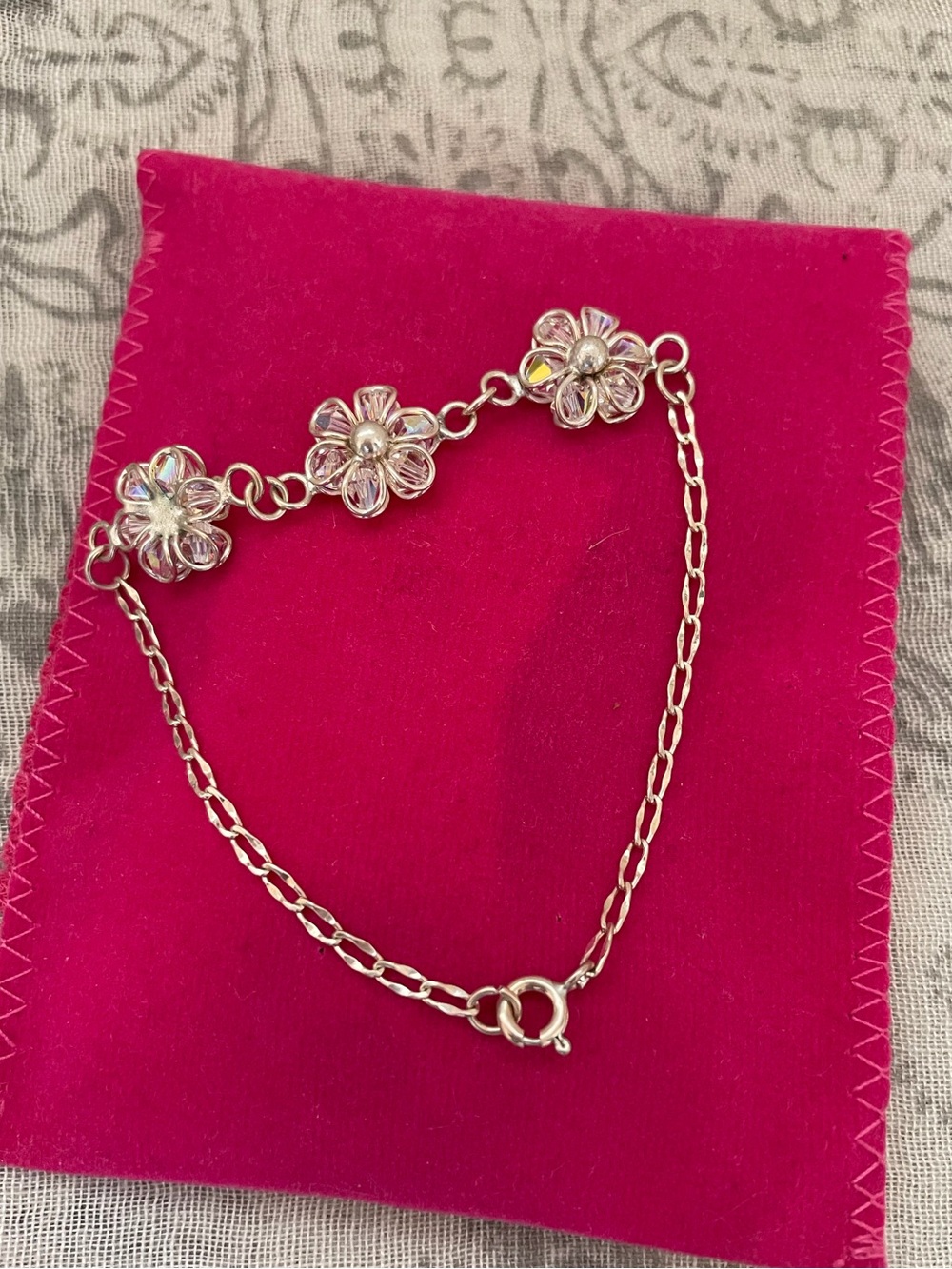 Silver Flower Chain Bracelet - Silver Floral Link Bracelet